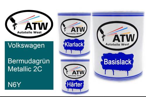 Volkswagen, Bermudagrün Metallic 2C, N6Y: 1L Lackdose + 1L Klarlack + 500ml Härter - Set, von ATW Autoteile West.